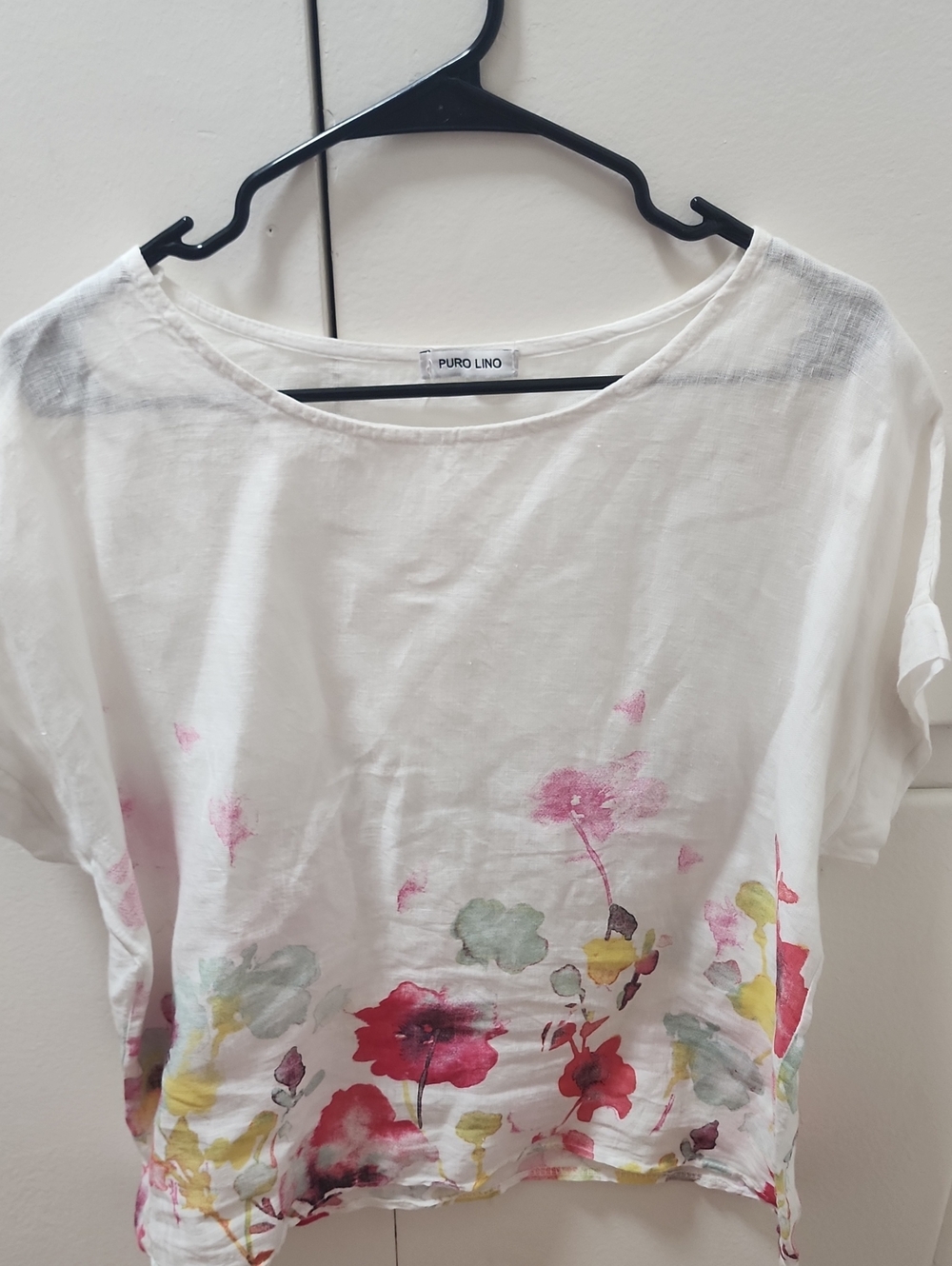Puro Lino White Floral Short Sleeve Tee